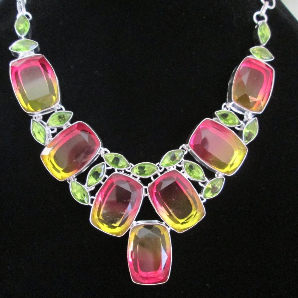 SUNRISE Peridot Tourmaline Necklace 18” Riviere - Picture 4 of 16